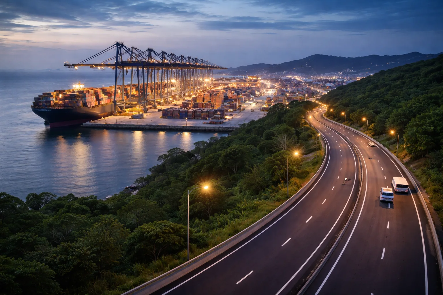 Port, roadway and logistics infrastructure supporting bitumen supply